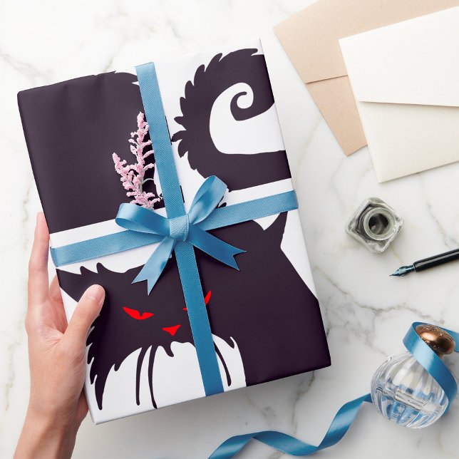 Papel De Presente Silhueta Gato Preto mau com Olhos Vermelhos (Criador carregado)