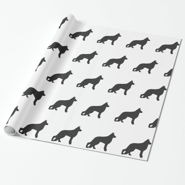 Papel De Presente Silhueta preta de cão German shepherd (Desenrolado)