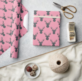 Papel De Presente Silhuetas de cervo macho em rosa