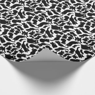 Papel De Presente Silhuetas de Gato Preto Divertidas e Caprichosas