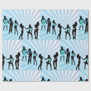 Papel De Presente Silhuetas de Mulheres Elegantes Azul Teal Moda