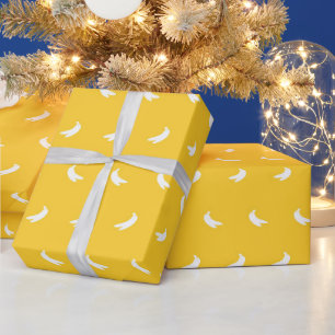 Papel De Presente Silhuetas de Pequenas Bananas Brancas no Amarelo