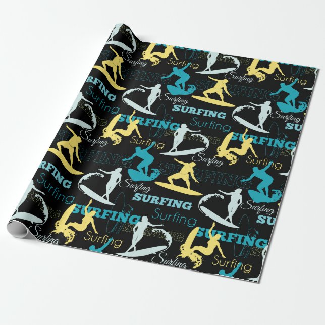 Papel De Presente Silhuetas de Surf  (Desenrolado)