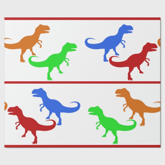 Papel De Presente Silhuetas do Dinossauro Jurássico T-Rex (Barra)