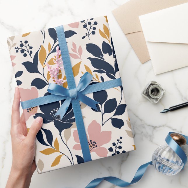 Papel De Presente Silhuetas Florais Contemporâneas Ousadas (Presentear)