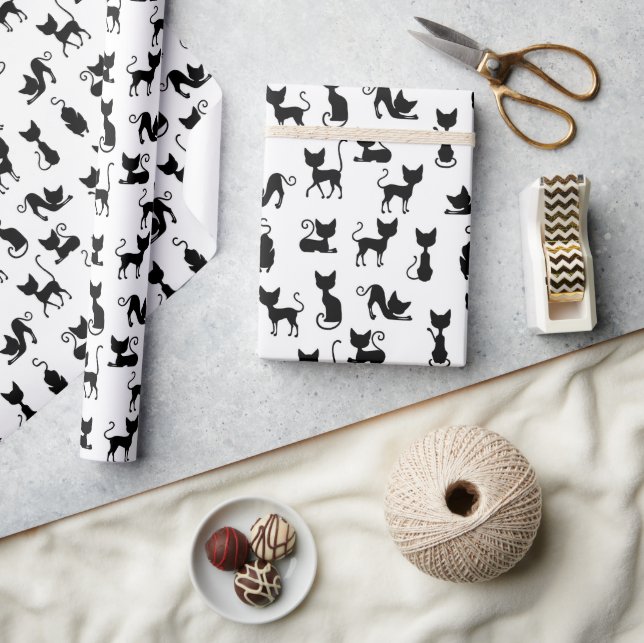 Papel De Presente Silhuette de Gato Preto e Branco (Artesanato)
