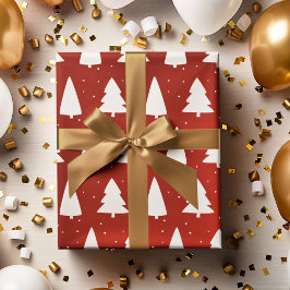 Papel De Presente Silhuettes de árvores de Natal branco e vermelho