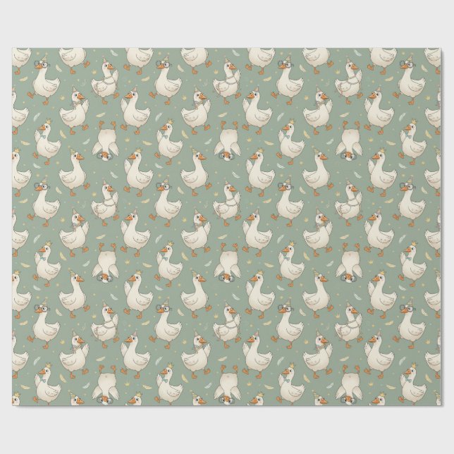 Papel De Presente Silly Goose Party Parade – Funny Duck Patter (Aberto)