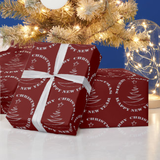 Papel De Presente Silver Faux Glitter Burgundy Red Natal
