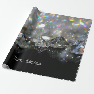 Papel De Presente Silver Feliz Texto de Natal Brilhante Diamantes Pr