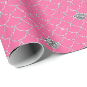 Papel De Presente Silver Girly Pink Glitter Sereia Sparkle
