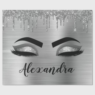 Papel De Presente Silver Glitter Sparkle Eyelashes Monograma