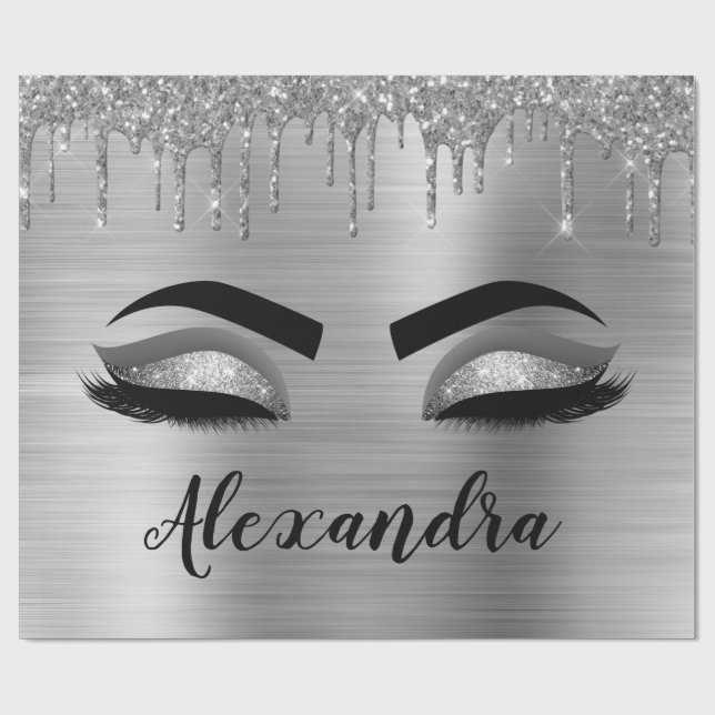 Papel De Presente Silver Glitter Sparkle Eyelashes Monograma (Aberto)