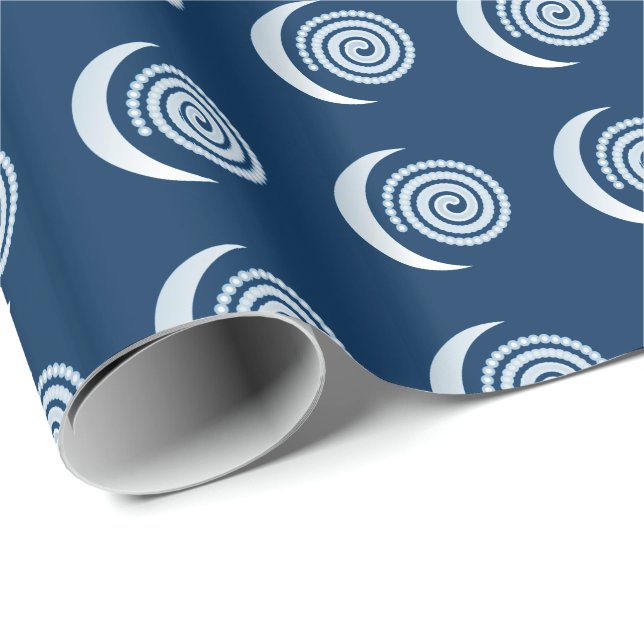 Papel De Presente Silver Moon Spiral em azul escuro (Ponta do rolo)