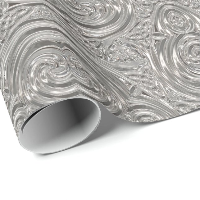 Papel De Presente Silver parece uma elegante cinza vitoriana de arte (Ponta do rolo)