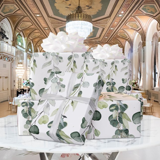 Papel De Presente Silver Sage Green Eucalyptus Greenery Vine Casamen (Criador carregado)