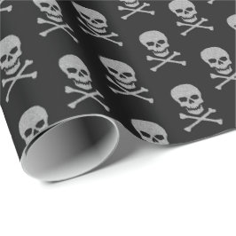 Papel De Presente Silver Skull e Crossbones Halloween