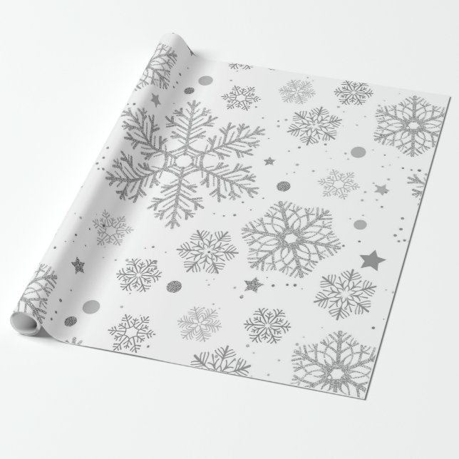 Papel De Presente Silver snowflakes on white (Desenrolado)