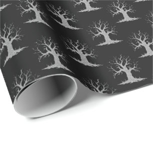 Papel De Presente Silver Spooky Tree Halloween