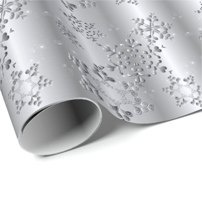 Papel De Presente Silvery Snowflakes (Ponta do rolo)