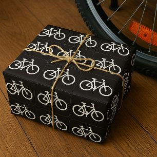 Papel De Presente Símbolo de Bicicleta Minimalista Preta e Branca