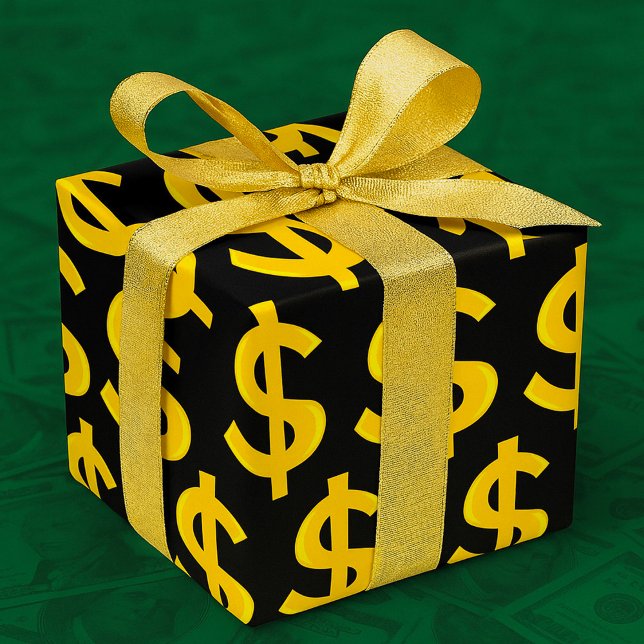 Papel De Presente Símbolo de Dólar Dourado Negrito Amarelo Dinheiro (Criador carregado)