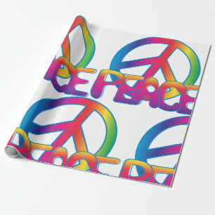 Papel De Presente Símbolo de Paz Arco-íris Retro Hippie