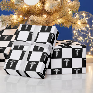 Papel De Presente Símbolo médico branco e preto Caduceus