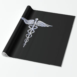 Papel De Presente Símbolo médico de Caduceus a preto