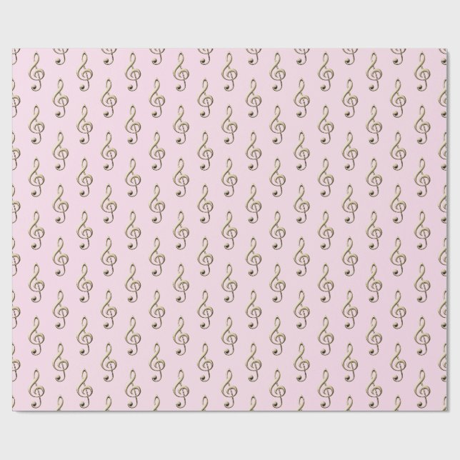 Papel De Presente Símbolo Musical de Clave de Sol Rosa Pálido Amante (Aberto)