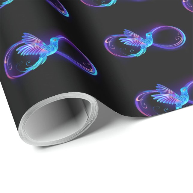 Papel De Presente Símbolo Neon Infinity com Hummingbird brilhante (Ponta do rolo)