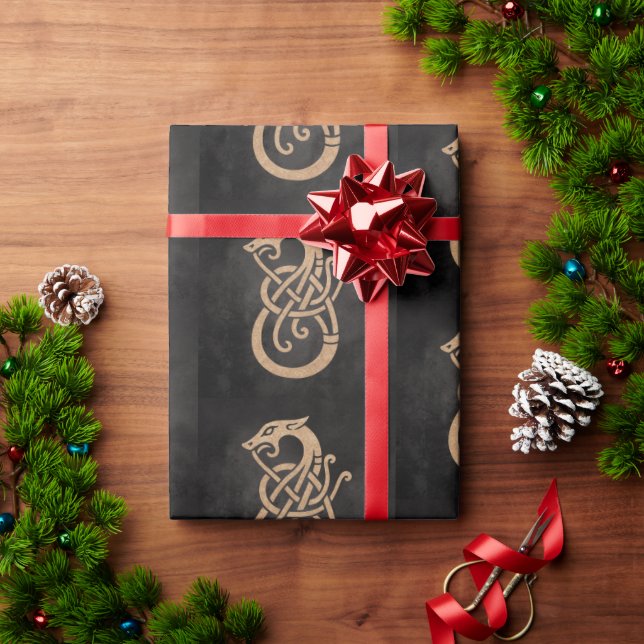 Papel De Presente Símbolo Nó Serpente Viking Dourado (Presente de Natal)