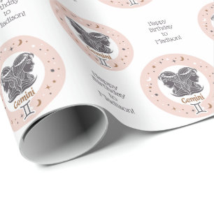 Papel De Presente Símbolo Zodiac de Texto Personalizado Gemini