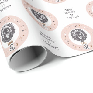 Papel De Presente Símbolo Zodiac de Texto Personalizado Leo