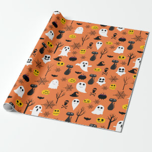 Papel De Presente Símbolos de Halloween clássicos de Spooky, padr