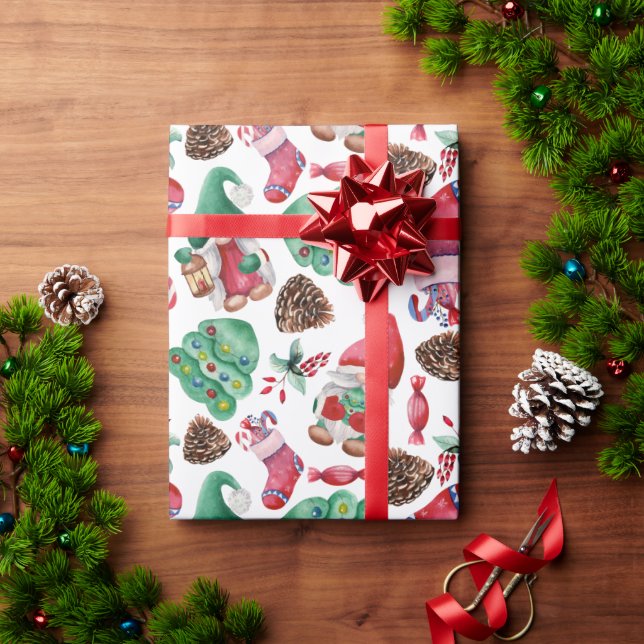 Papel De Presente Símbolos de Natal de Aquarela (Presente de Natal)