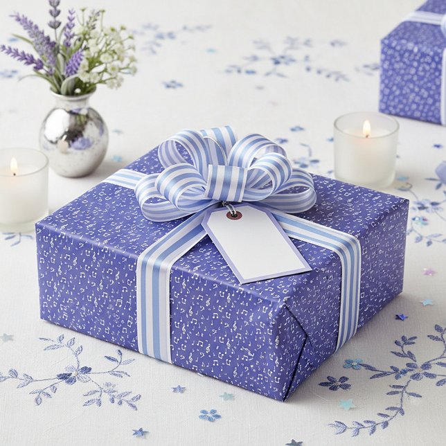 Papel De Presente Símbolos musicais azul claro e branco (Criador carregado)