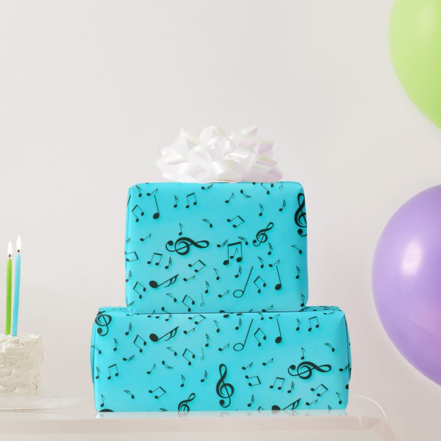 Papel De Presente Símbolos Musicais Em Aqua (Presentes para festas)