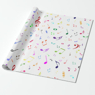 Papel De Presente Símbolos musicais em cores do arco-íris