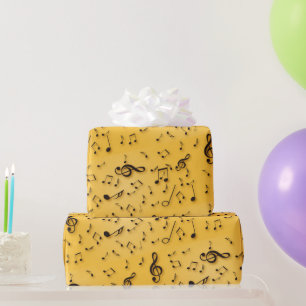 Papel De Presente Símbolos Musicais Em Dourado