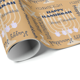 Papel De Presente Símbolos & texto felizes de Hanukkah da cor da