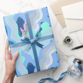 Papel De Presente Simetria de abstrato com Curvas em Fluxo Azul