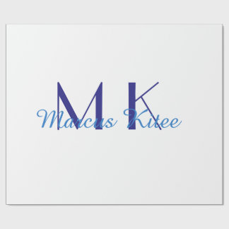 Papel De Presente simple minimal monogram personalized name blue ret