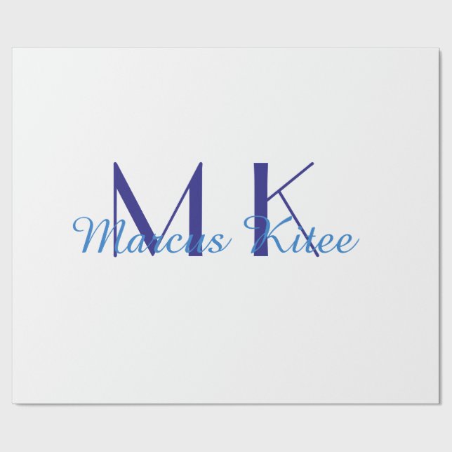 Papel De Presente simple minimal monogram personalized name blue ret (Aberto)