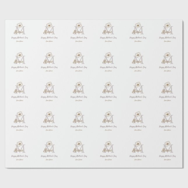 Papel De Presente simple minimal mother's day monogram golden gray f (Aberto)