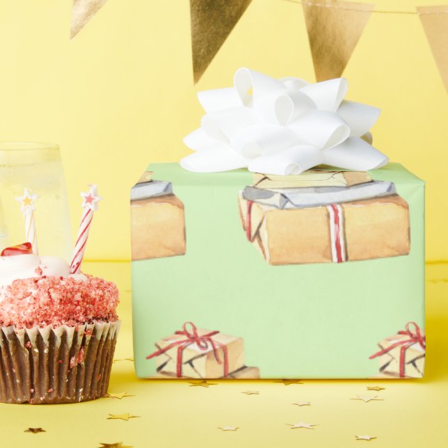 Papel De Presente Simples Aquarela Feriado De Inverno Oferece Verde  (Festa de aniversário)