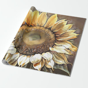 Papel De Presente Simples Arte Moderna Coleção Sun Sunflower
