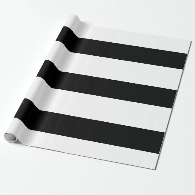 Papel De Presente Simples Black Stripes Branco Elegante Simples (Desenrolado)