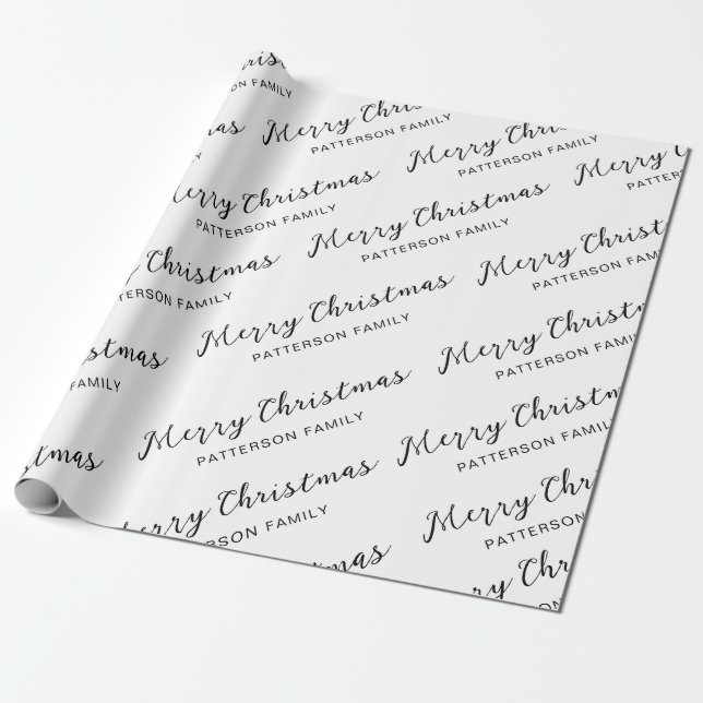 Papel De Presente Simples Black White - Nome da Família Feliz Natal (Desenrolado)