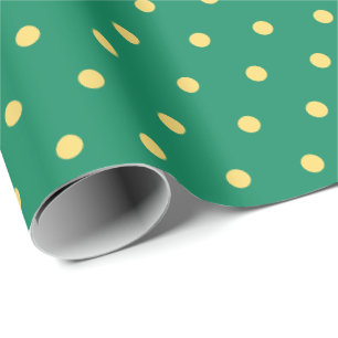 Papel De Presente Simples bolinhas amarelas douradas em verde de nat